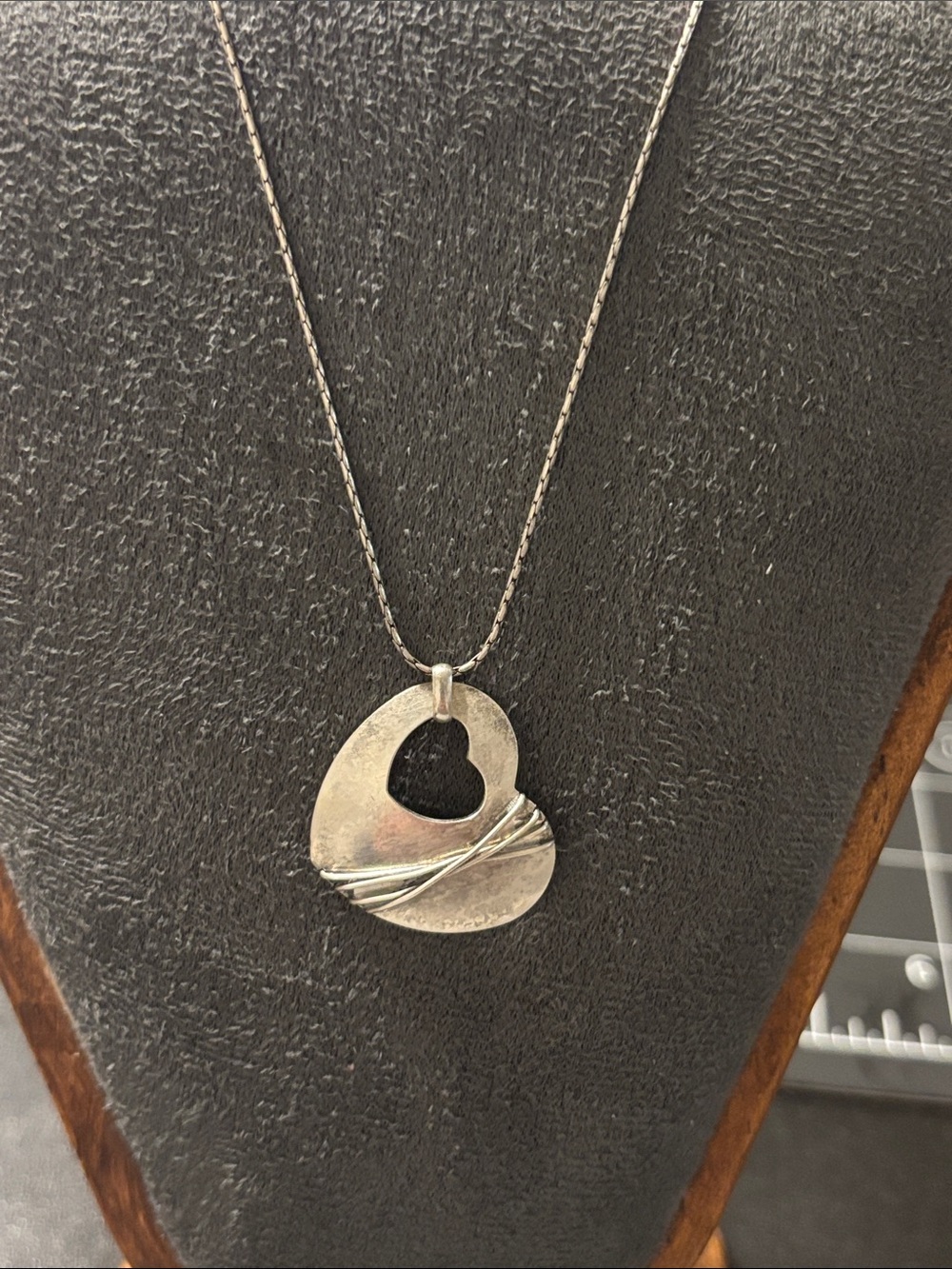Sterling-Asymmetrical Style Heart Cutout‎ Pendant Necklace Mended Heart